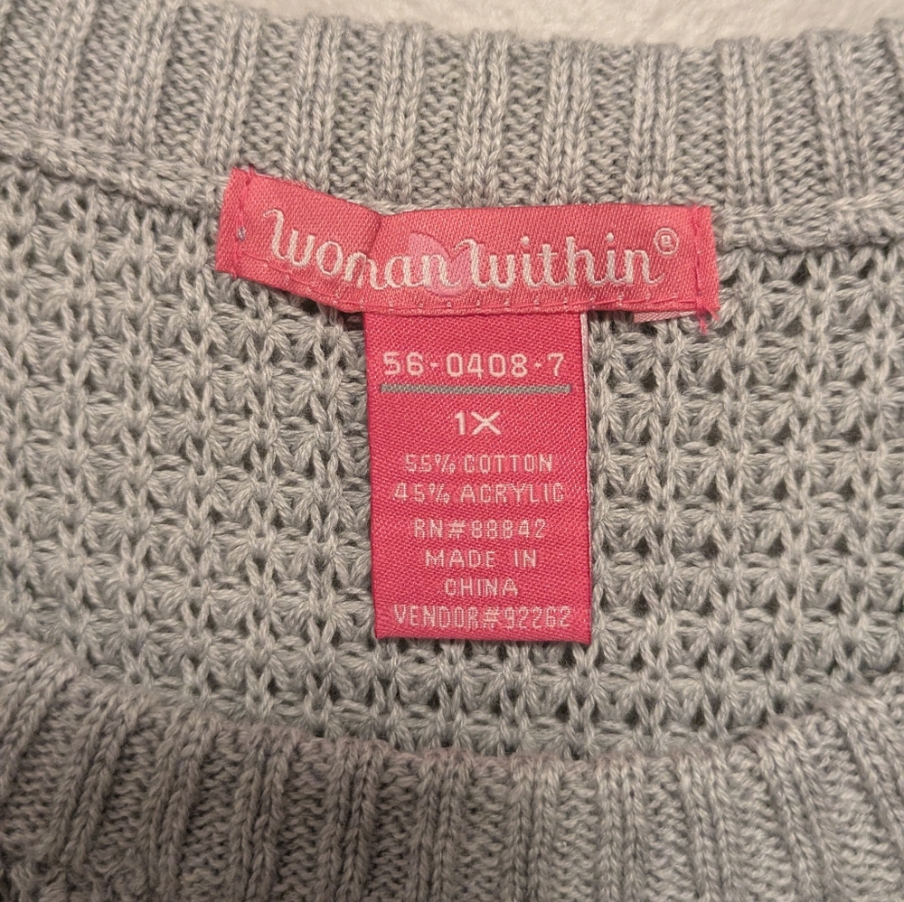 NWT Woman Within Gray Waffle Knit Crew Neck Sweater - Picture 3 of 6